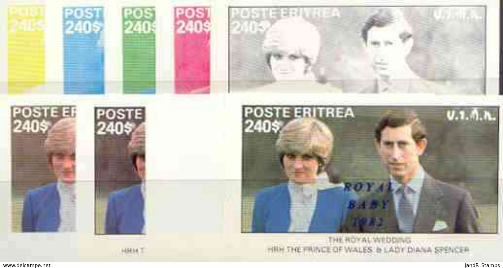 Eritrea 1982 Royal Baby Opt On Royal Wedding Deluxe Sheet (240 Value) The Set Of 9 Imperf Progressive Colour Proofs Comp - Eritrea