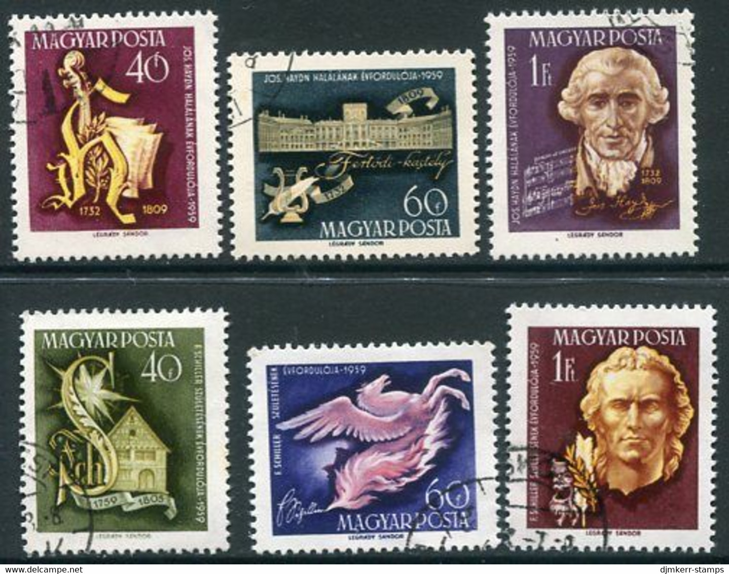 HUNGARY 1959 Haydn And Schiller Anniversaries  Used.  Michel 1618-23 - Oblitérés