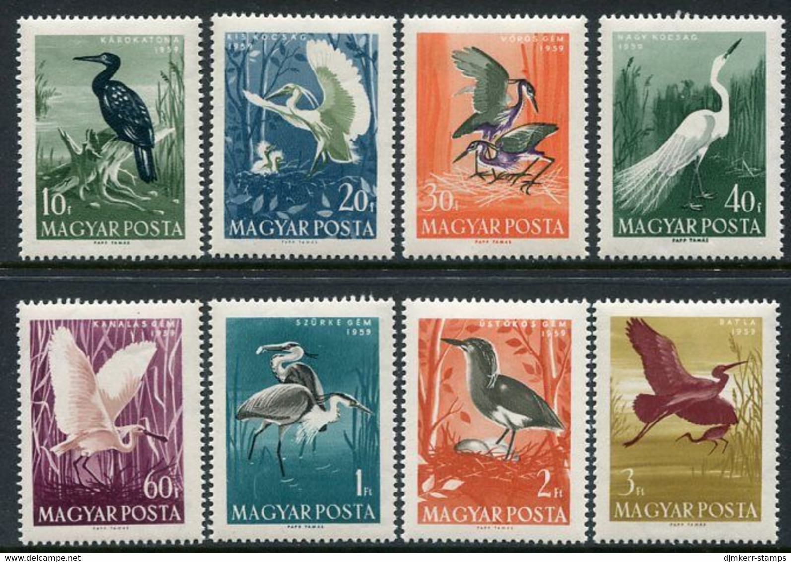 HUNGARY 1959 Water Birds  MNH / **.  Michel 1593-600 - Unused Stamps