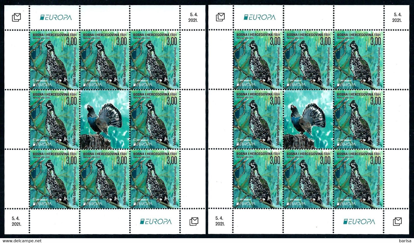Bosnia And Herzegovina (Mostar) 2021: Europa - Endangered National Wildlife; 8 Complete Sets In 2 Small Sheets. MNH** - 2021