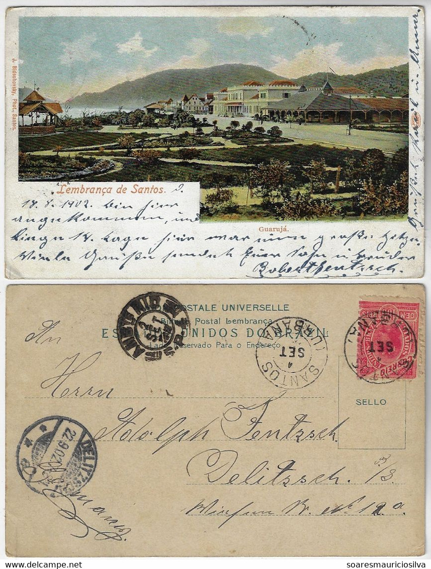 Brazil São Paulo 1902 Postcard Greetings From Santos Guarujá Editor J. Bidschowsky Sent To Delitzsch Germany Stamp - Andere