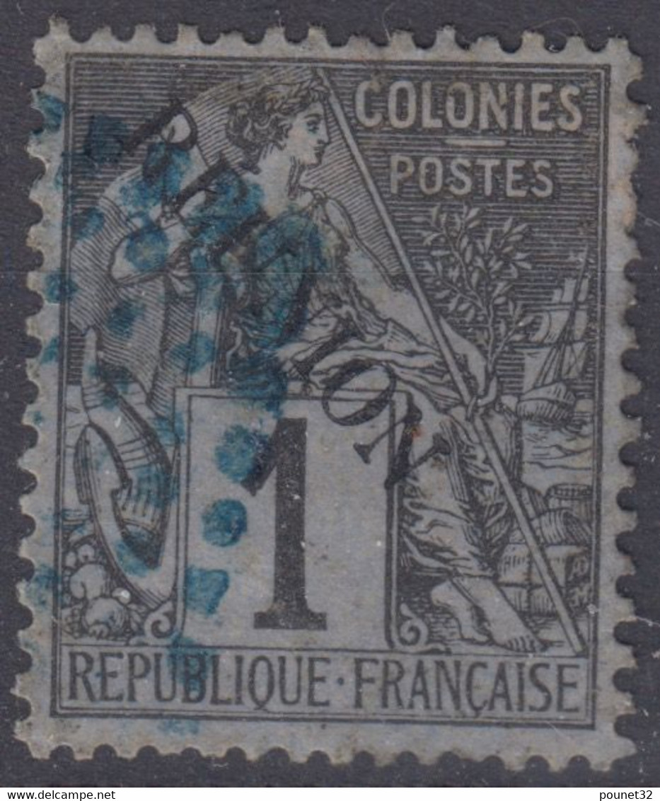 REUNION : ALPHEE DUBOIS 1c NOIR N° 17 OBLITERATION LOSANGE DE POINTS BLEUS - Used Stamps