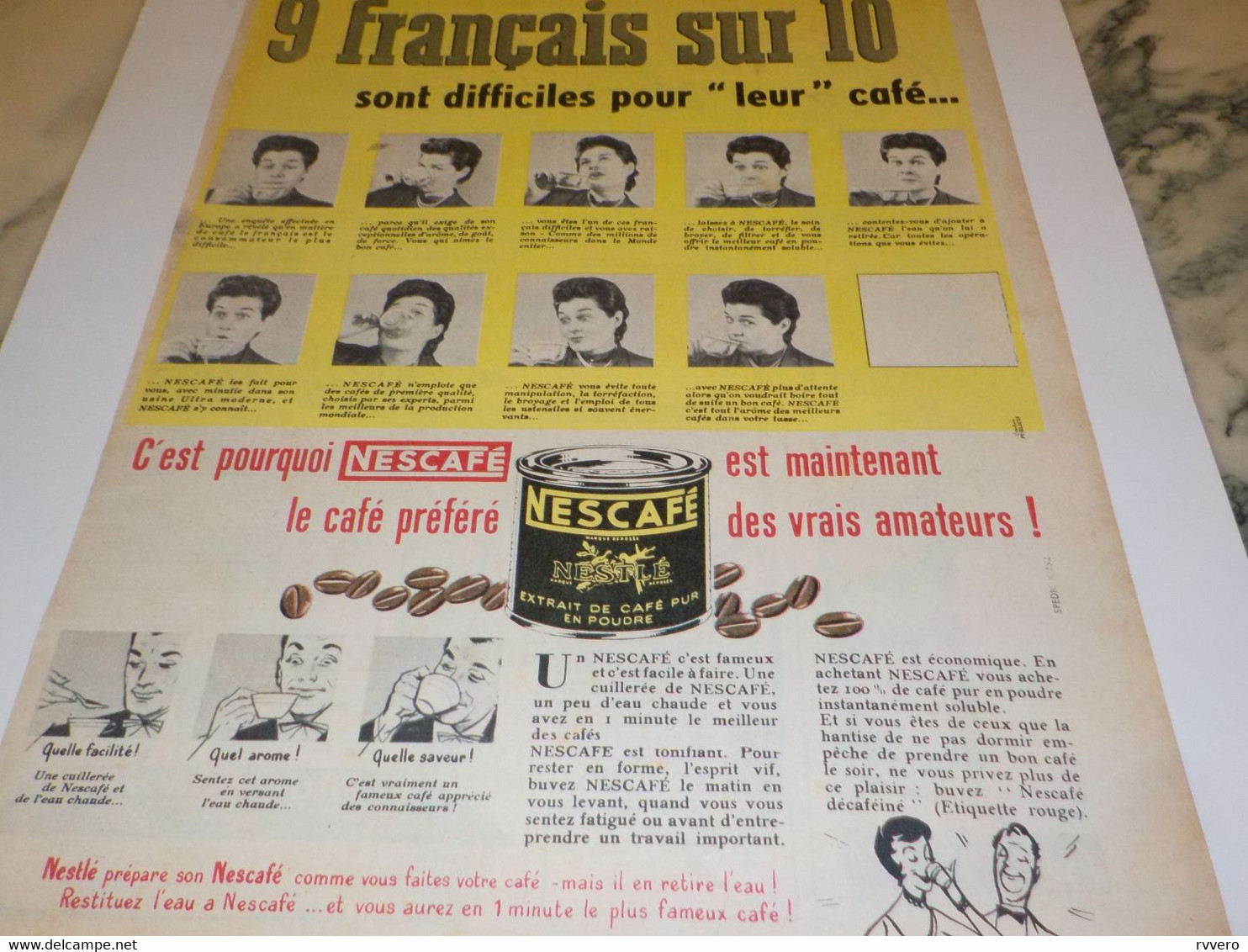 ANCIENNE  PUBLICITE LE FRANCAIS DIFFICILE CAFE DE NESCAFE  1956 - Poster & Plakate