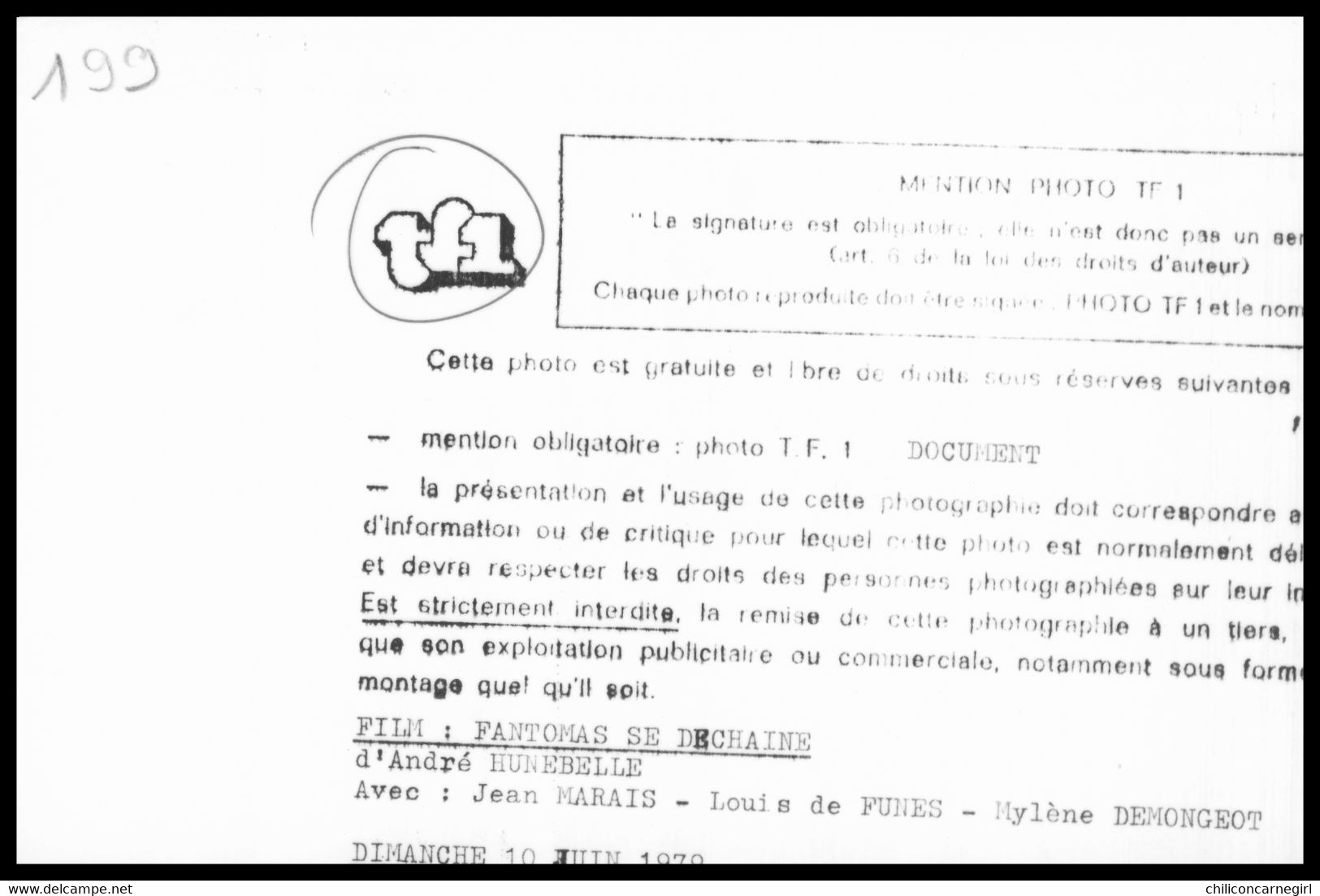FILM PHOTO PRESSE PRESS TF1 - " Fantomas " D'André HUNEBELLE - JEAN MARAIS - LOUIS DE FUNES - MYLENE DEMONGEOT - 1979 - Famous People