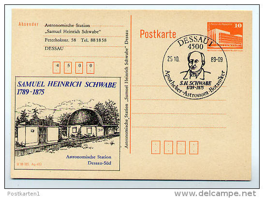 DDR P86II-46-89 C72 Privater Zudruck SAMUEL SCHWABE Astronomische Station Dessau Sost. 1989 - Privé Postkaarten - Gebruikt