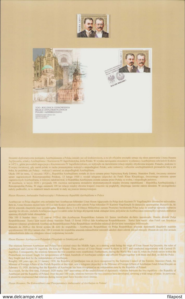 POLAND 2020 Souvenir Booklet / Restoration Of Diplomatic Relations Between Poland And Azerbaijan / With Stamp MNH** - Postzegelboekjes