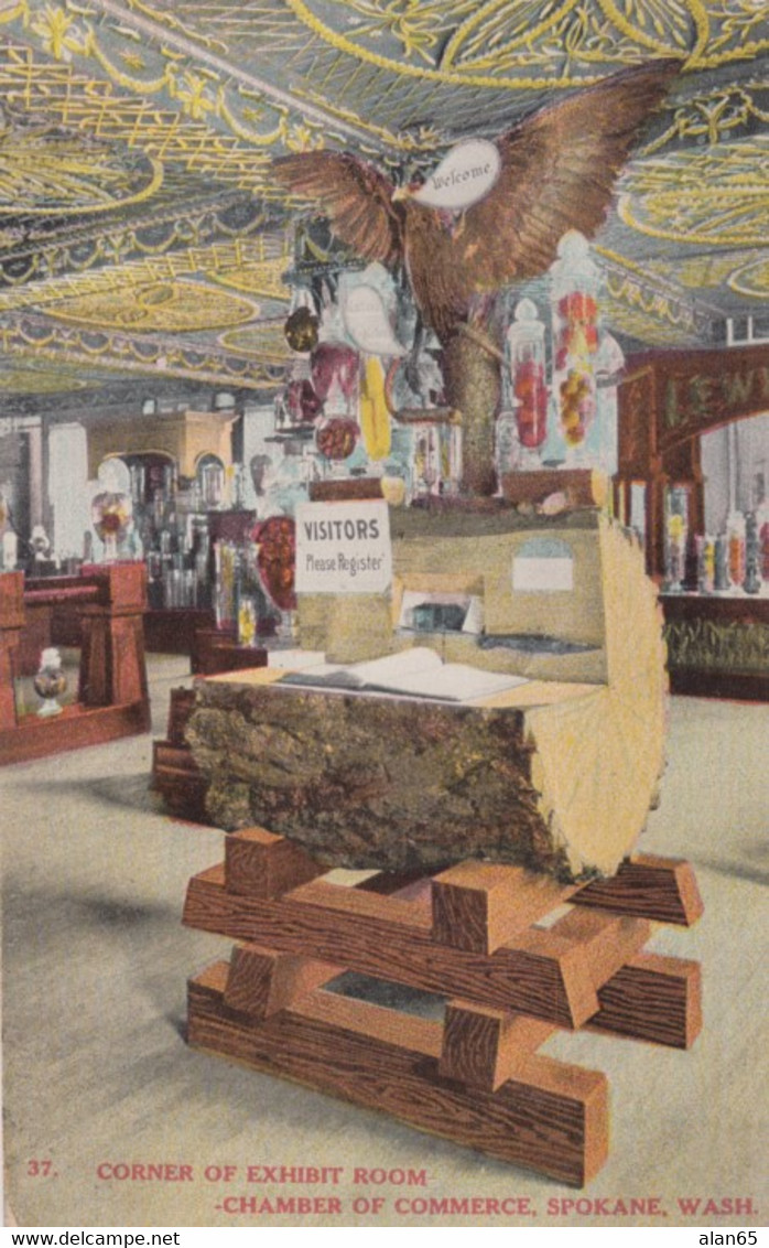 Spokane Washington, Chamber Of Commerce Exhibit Hall, Wood, Produce, Bird, C1910s Postcard - Spokane