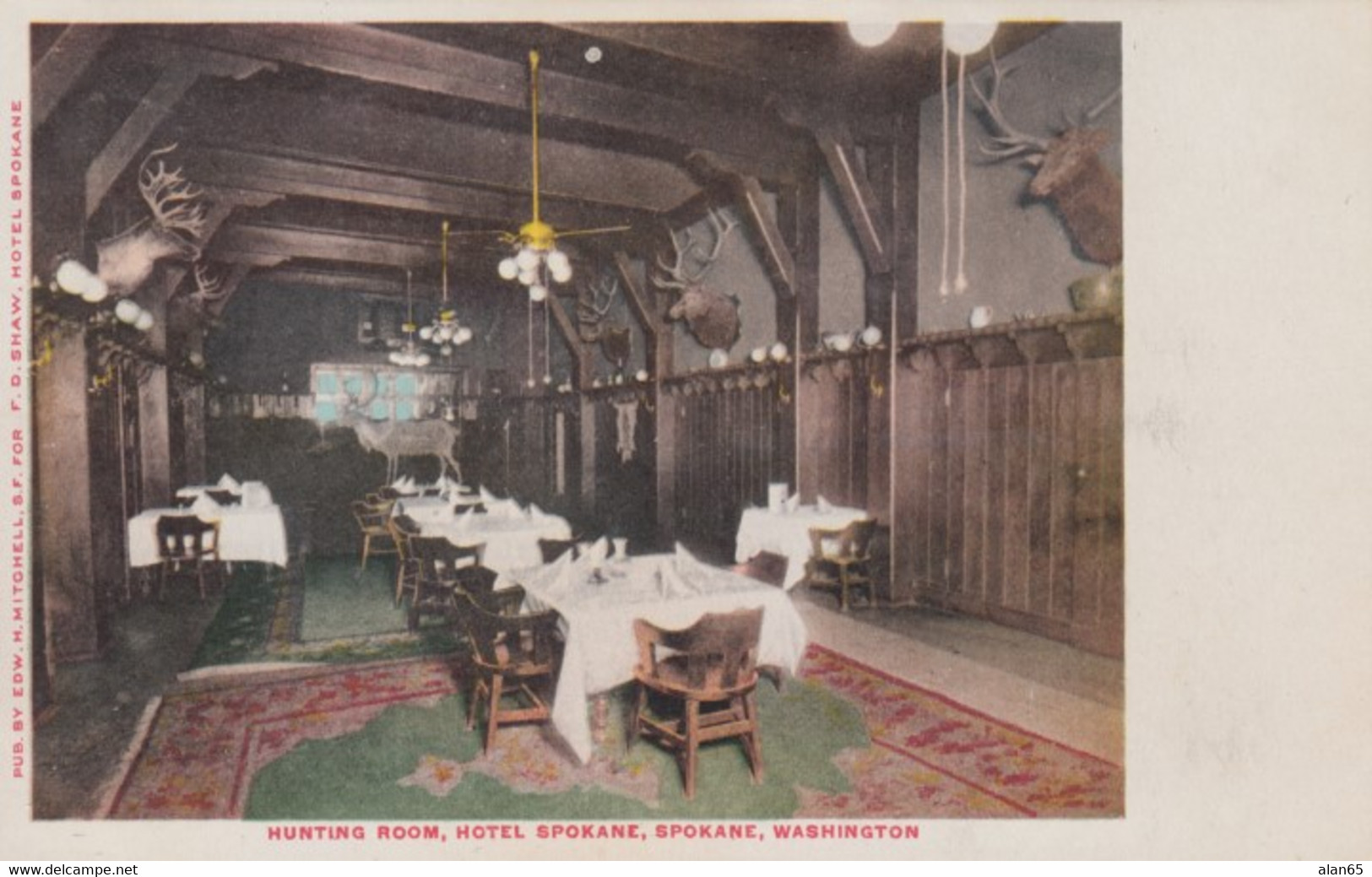 Spokane Washington, The Hunting Room At Hotel Spokane, C1900s/10s Vintage Postcard - Spokane