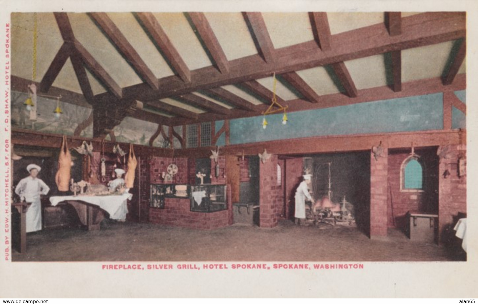 Spokane Washington, Fireplace In Silver Grill At Hotel Spokane, C1900s/10s Vintage Postcard - Spokane