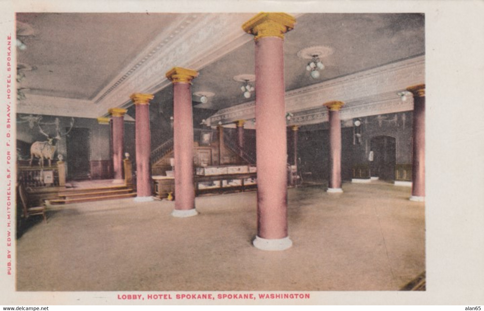 Spokane Washington, Lobby At Hotel Spokane, C1900s/10s Vintage Postcard - Spokane