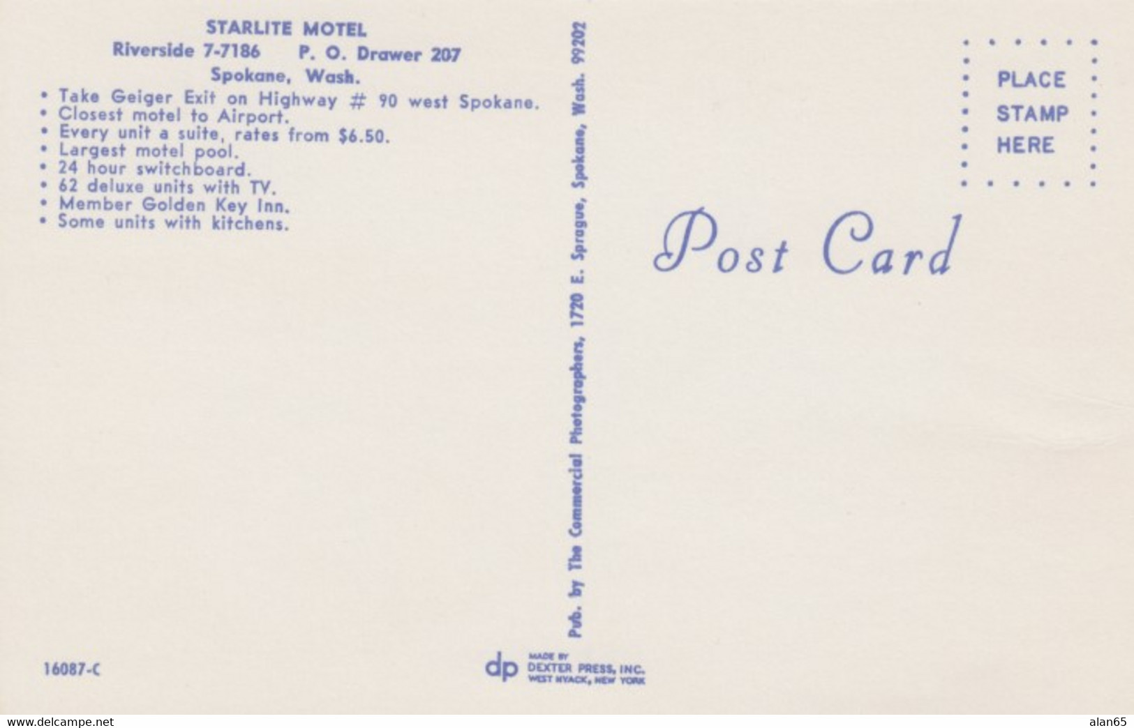 Spokane Washington, Starlite Motel, Room Interior Woman Watching TV, Autos, C1960s Vintage Postcard - Spokane