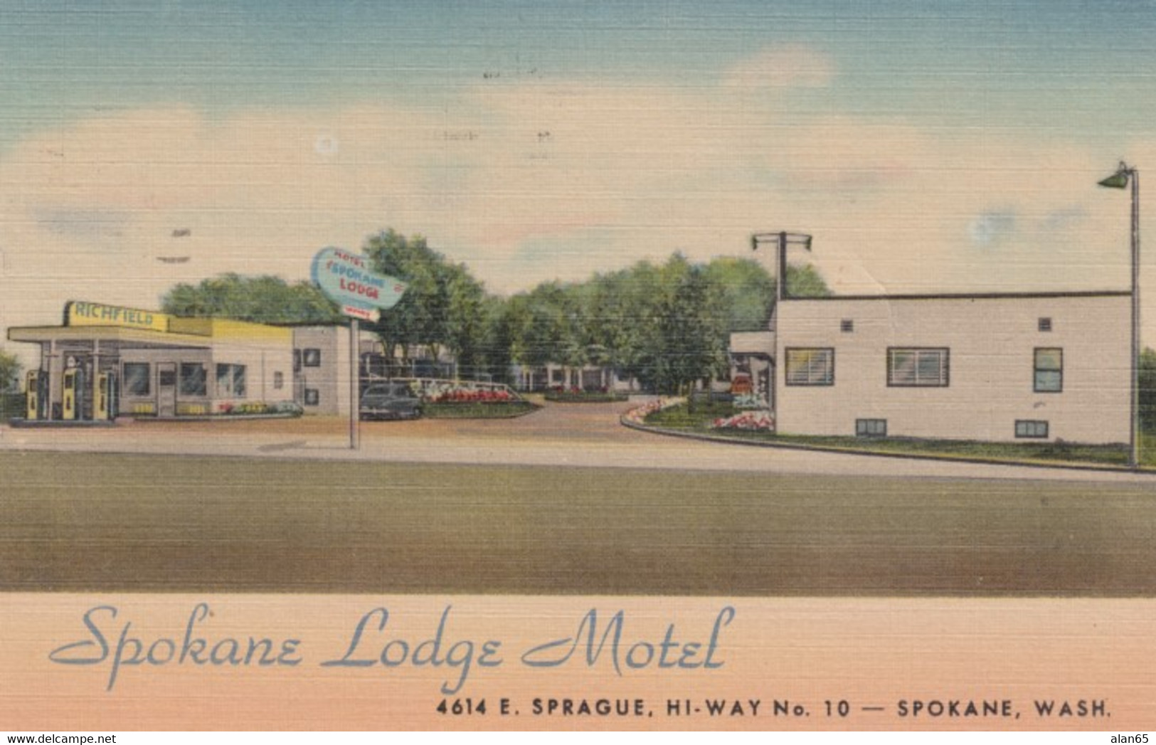 Spokane Washington, Spokane Lodge Motel, C1950s Vintage Curteich Linen Postcard - Spokane