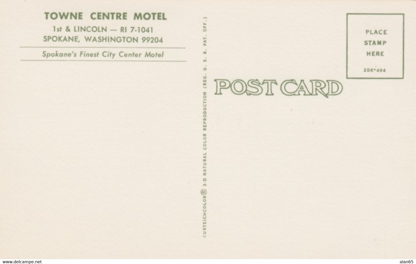 Spokane Washington, Towne Centre Motel, Lodging, C1960s Vintage Linen Postcard - Spokane