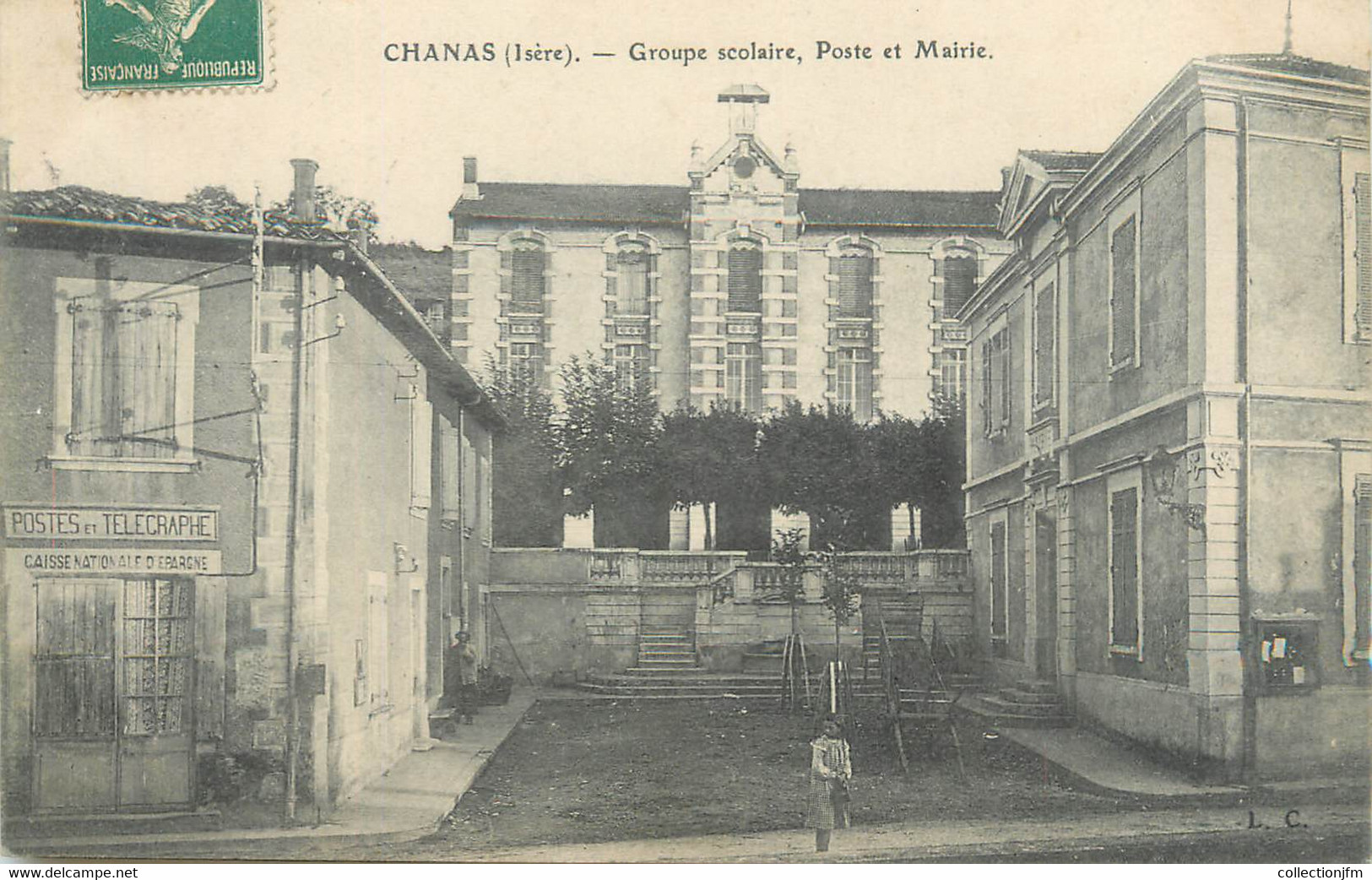 CPA FRANCE 38 "Chanas, Groupe Scolaire, Poste Et Mairie" - Chanas