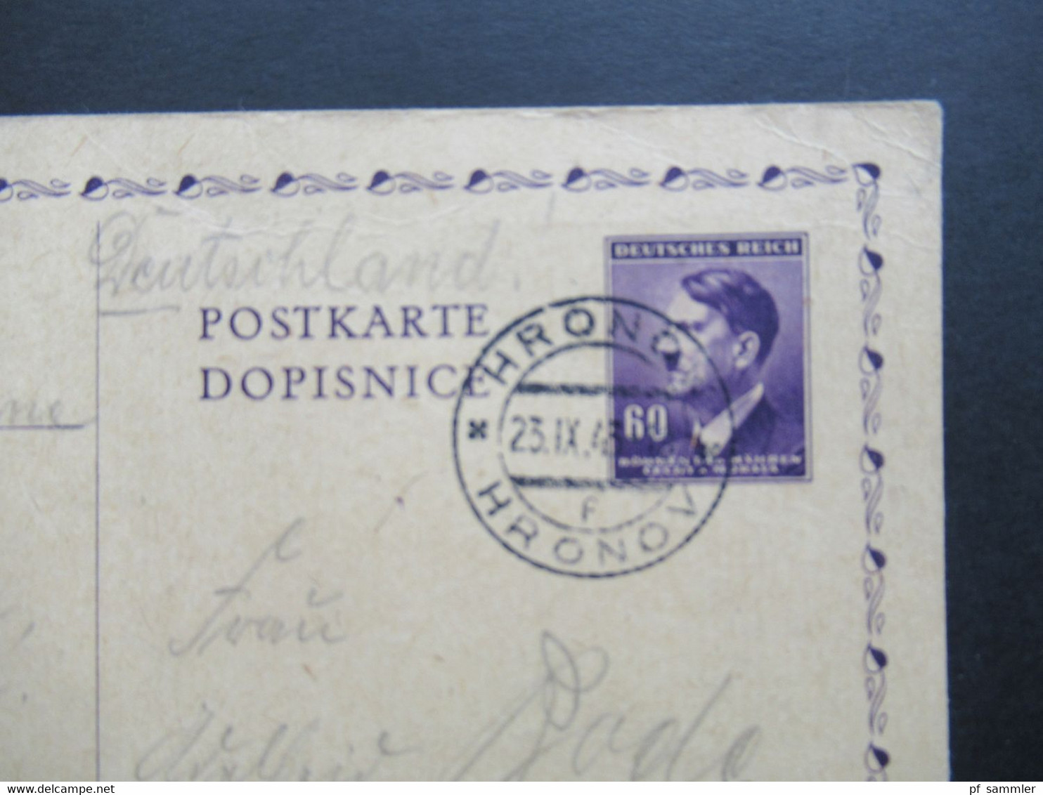 DR Böhmen Und Mähren 1943 Hitler GA Stempel Hronov Geschrieben: Kl. Tschemna Zur Erholung Restaurant Zur Guten Laune - Cartas & Documentos