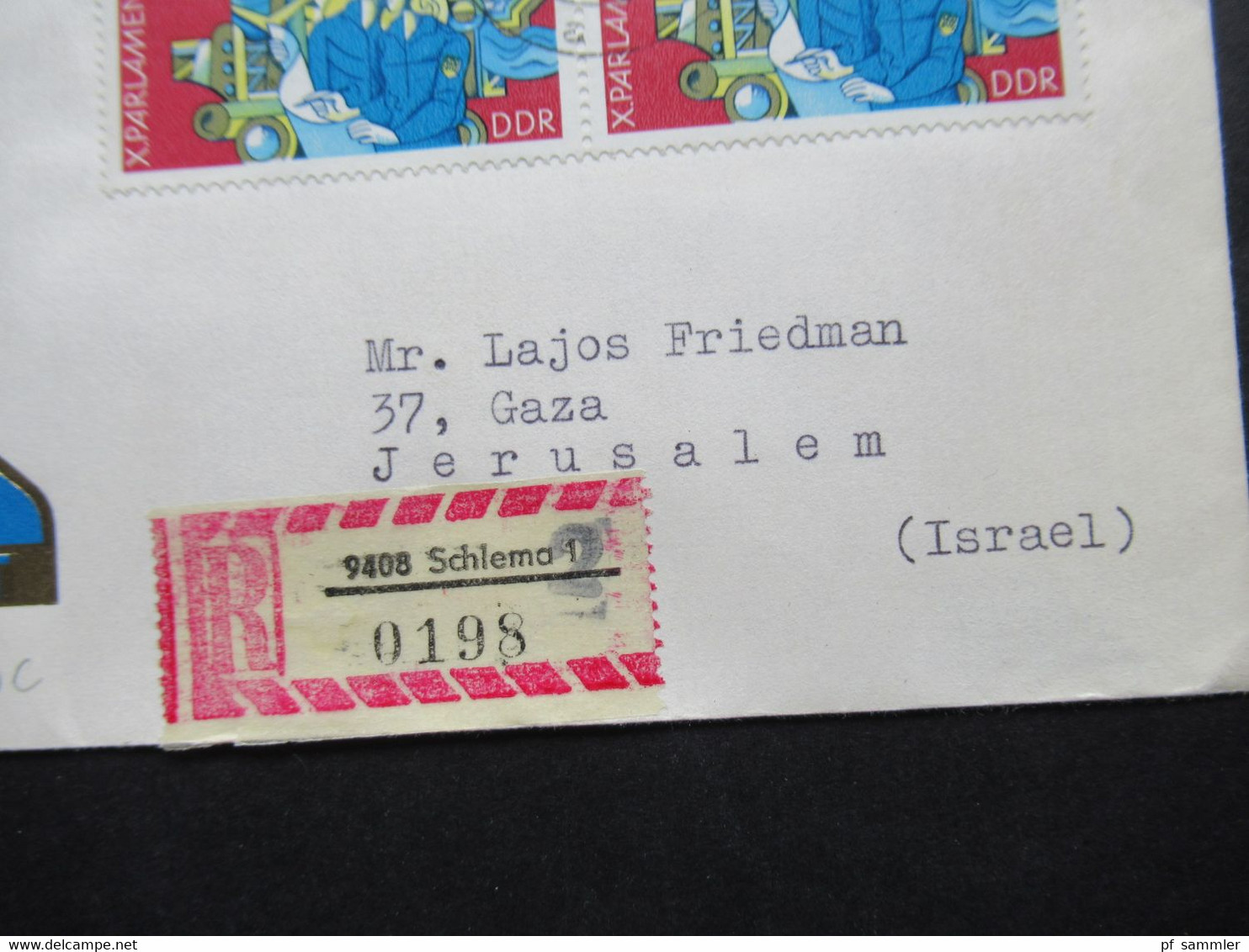 DDR X. Parlament FDJ 1979 Einschreiben Mit Luftpost Nach Gaza Jerusalem Israel R-Zettel 9408 Schlemma 1 - Storia Postale