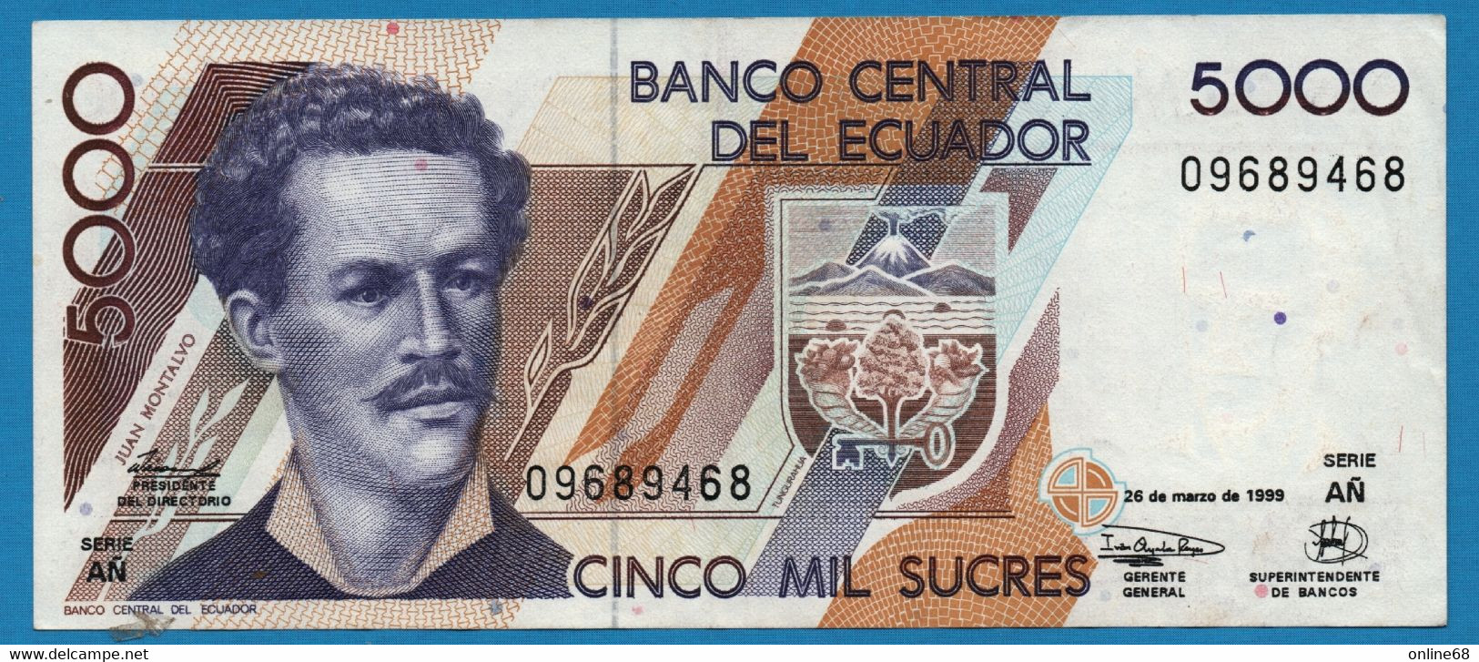 ECUADOR 5000 SUCRES 26.03.1999 # 09689468 P# 128c  Juan Montalvo GALAPAGOS TORTUE - Equateur