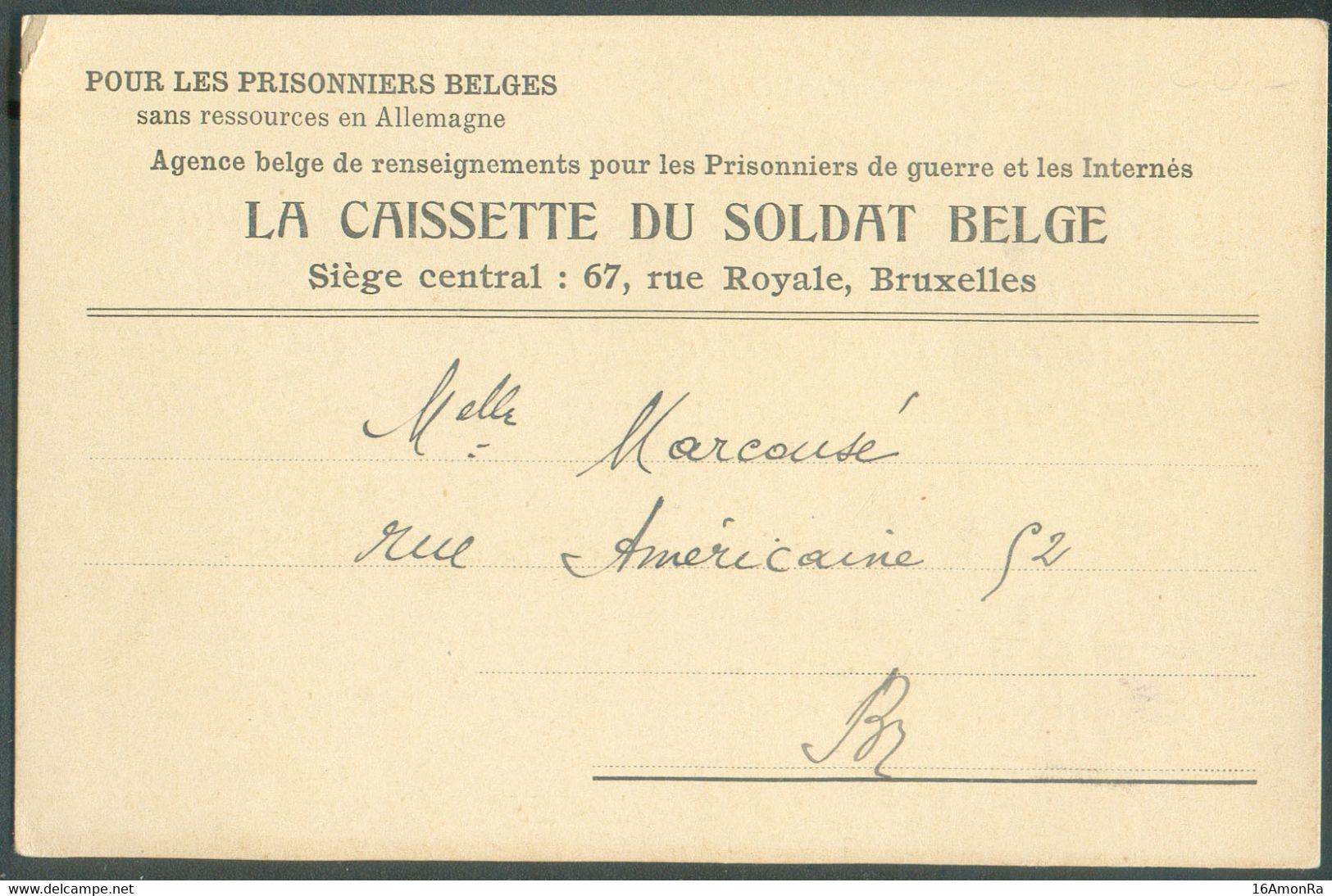 Carte Pour Les Prisonniers De Guerre LA CAISSETTE DU SOLDAT BELGE Exp. De Bruxelles Le 8 Novembre 1915 (prisonnier à Har - Prisonniers