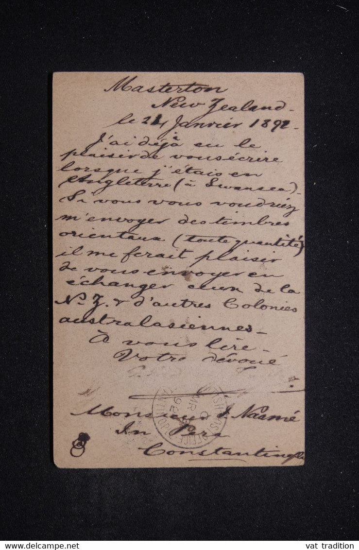 NOUVELLE ZÉLANDE - Entier Postal De Masterton Pour Constantinople ( Turquie ) En 1892 - L 98524 - Briefe U. Dokumente