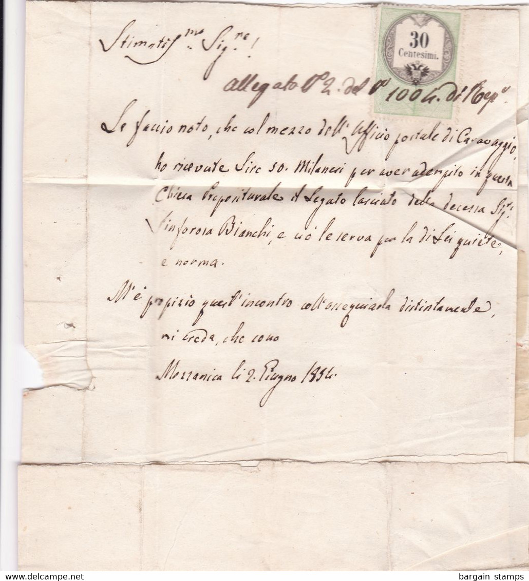 Lombardy-Venetia - Y&T 3 + Taxes 4 (inside, See 3rd Scan) On Cover From Caravaggio To Lodi 05/06/1854 - Lombardo-Venetien