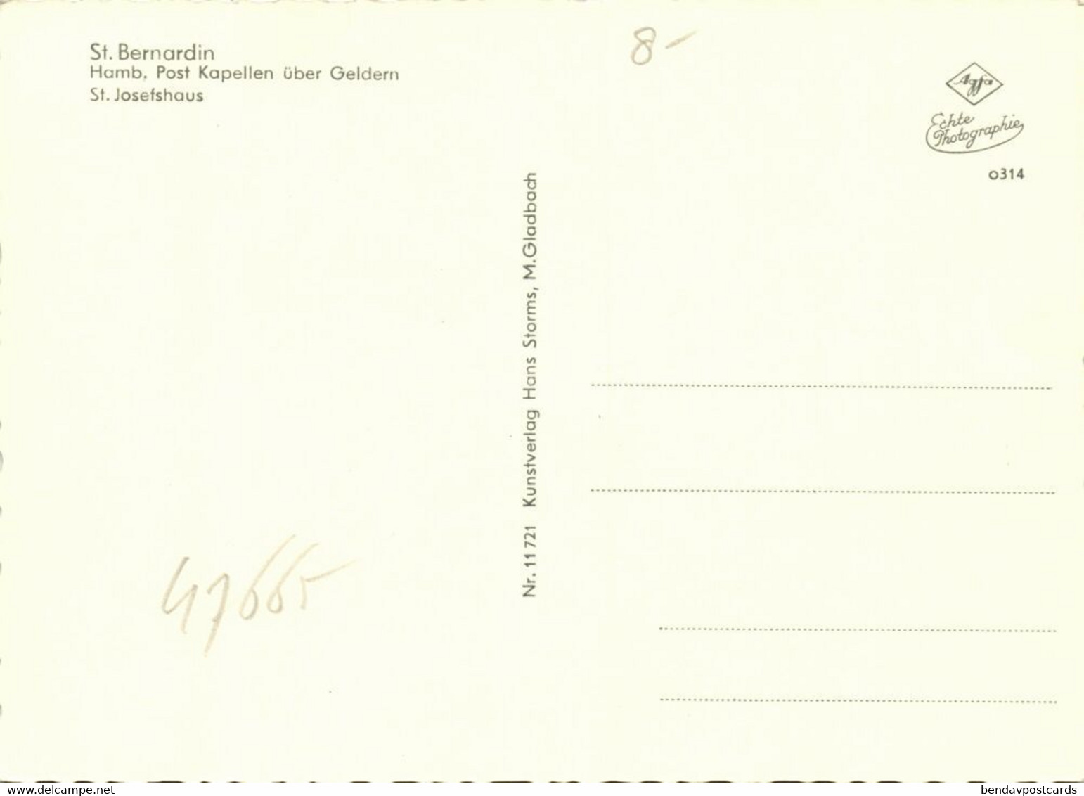 HAMB, Post Kapellen ü. Geldern, St. Bernardin, St. Josefshaus (1960s) AK - Geldern