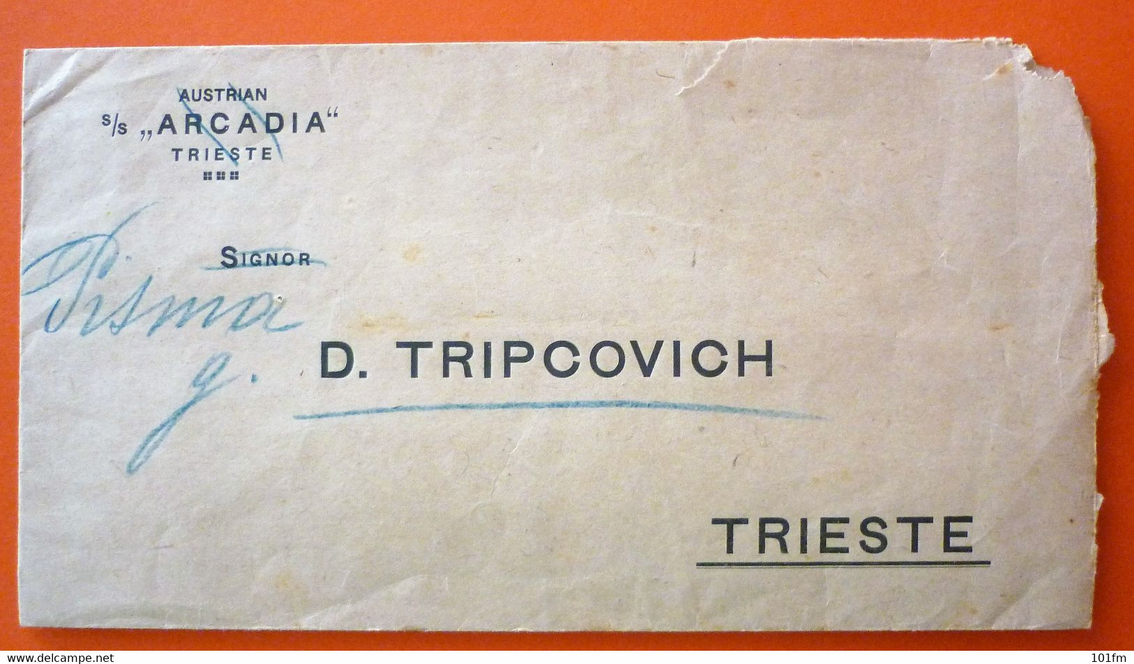ITALIA - TRIESTE , LETTER TO OWNER D.TRIPCOVICH FROM S/S "ARCADIA" - Italy