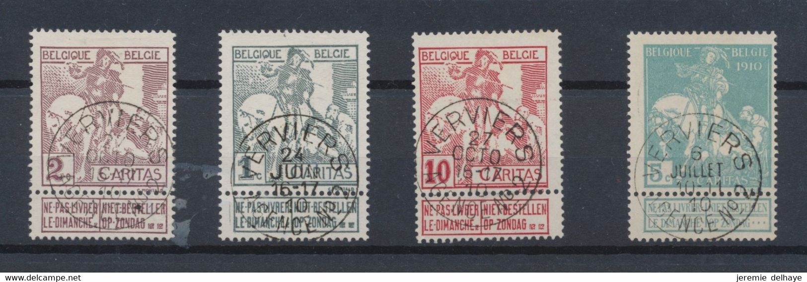 Caritas (1ère émission) - Lot De 4 Timbres Avec Obl Agence "Verviers / Agence N°2". Belle Frappe - 1910-1911 Caritas