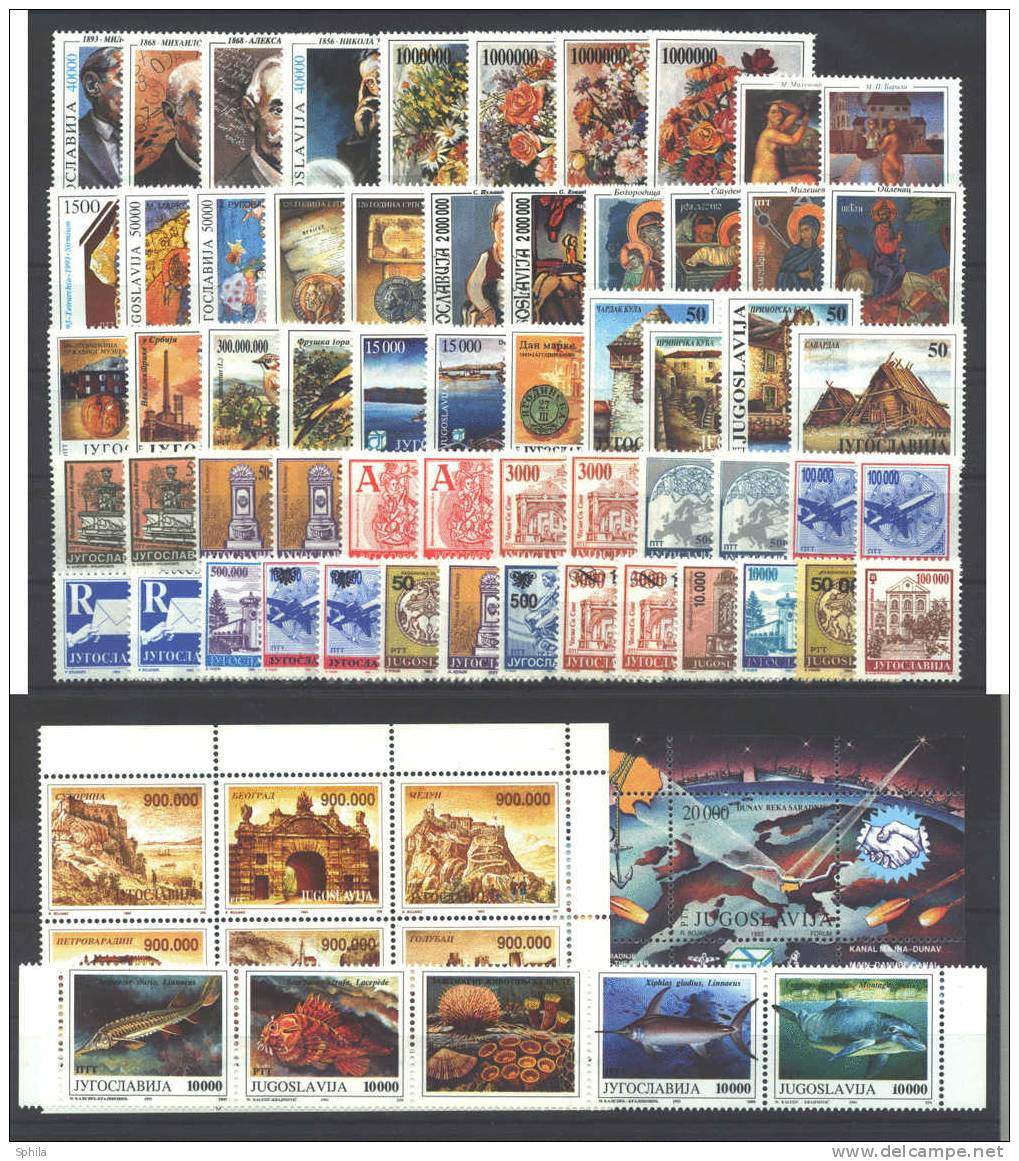 Jugoslawien – Yugoslavia 1993 Complete Year Set MNH Including All Perforation Varieties; Michel # 2585-2644 - Années Complètes