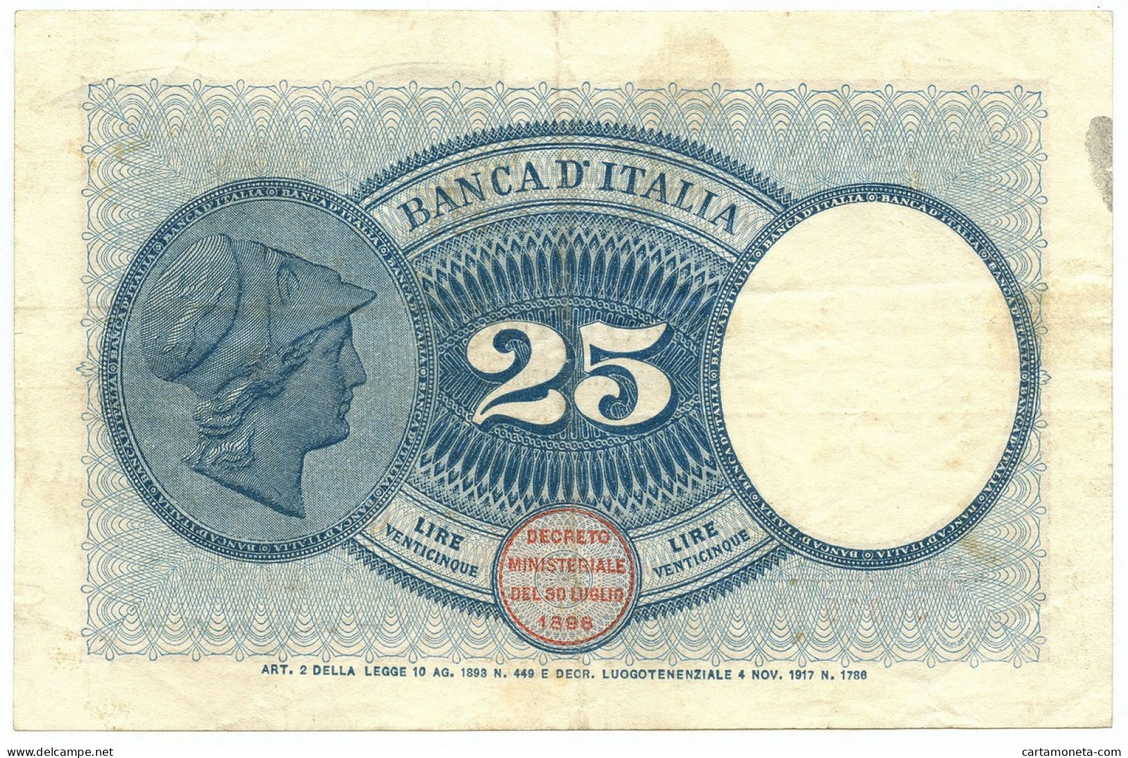 25 LIRE BANCA D'ITALIA AQUILA CON BANDIERA SABAUDA 22/01/1919 BB/BB+ - Regno D'Italia – Other