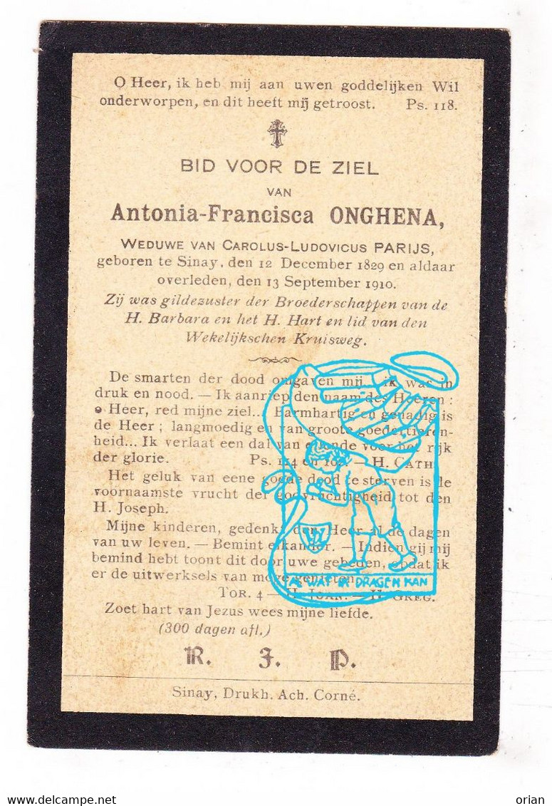 DP Antonia Franciscus Onghena Ongena ° Sinaai Sint-Niklaas 1829 † 1910 X Carolus Parijs - Andachtsbilder