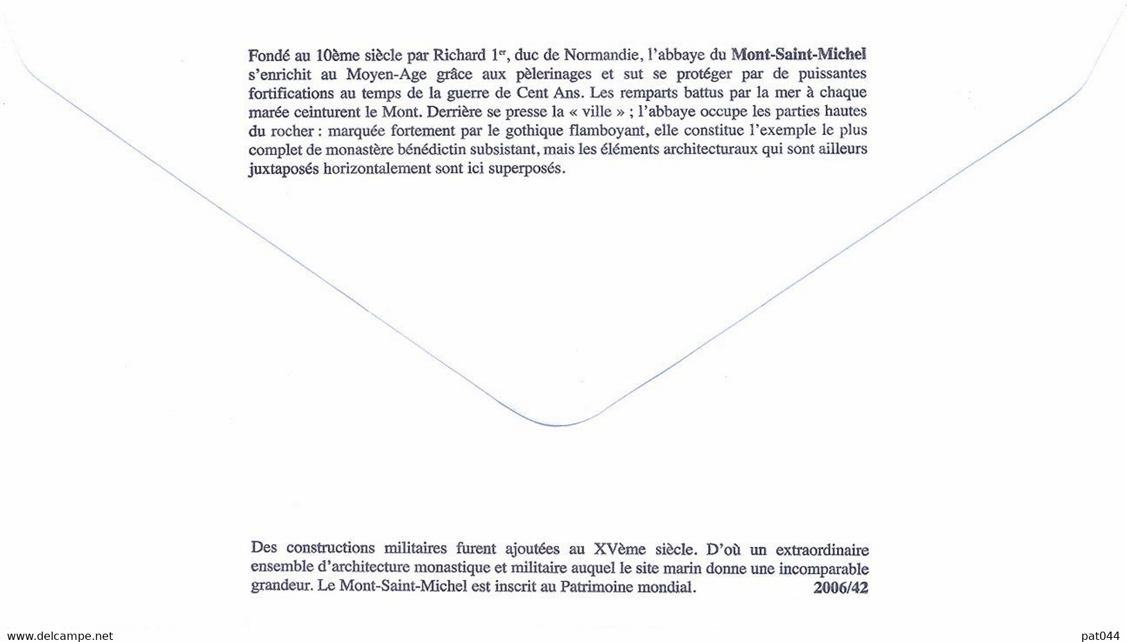 Enveloppe 1er Jour, Le Mont Saint-Michel, Patrimoine Mondial, 2006, (yt 3924) - 2000-2009