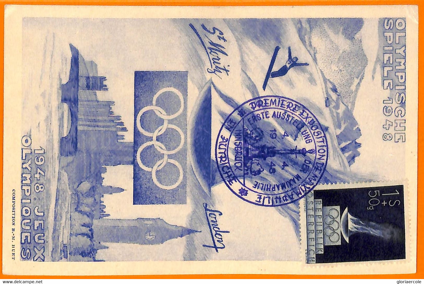 Aa2813 - AUSTRIA - POSTAL HISTORY - Illustrated MAXIMUM CARD 1948 Olympic Games - Summer 1948: London