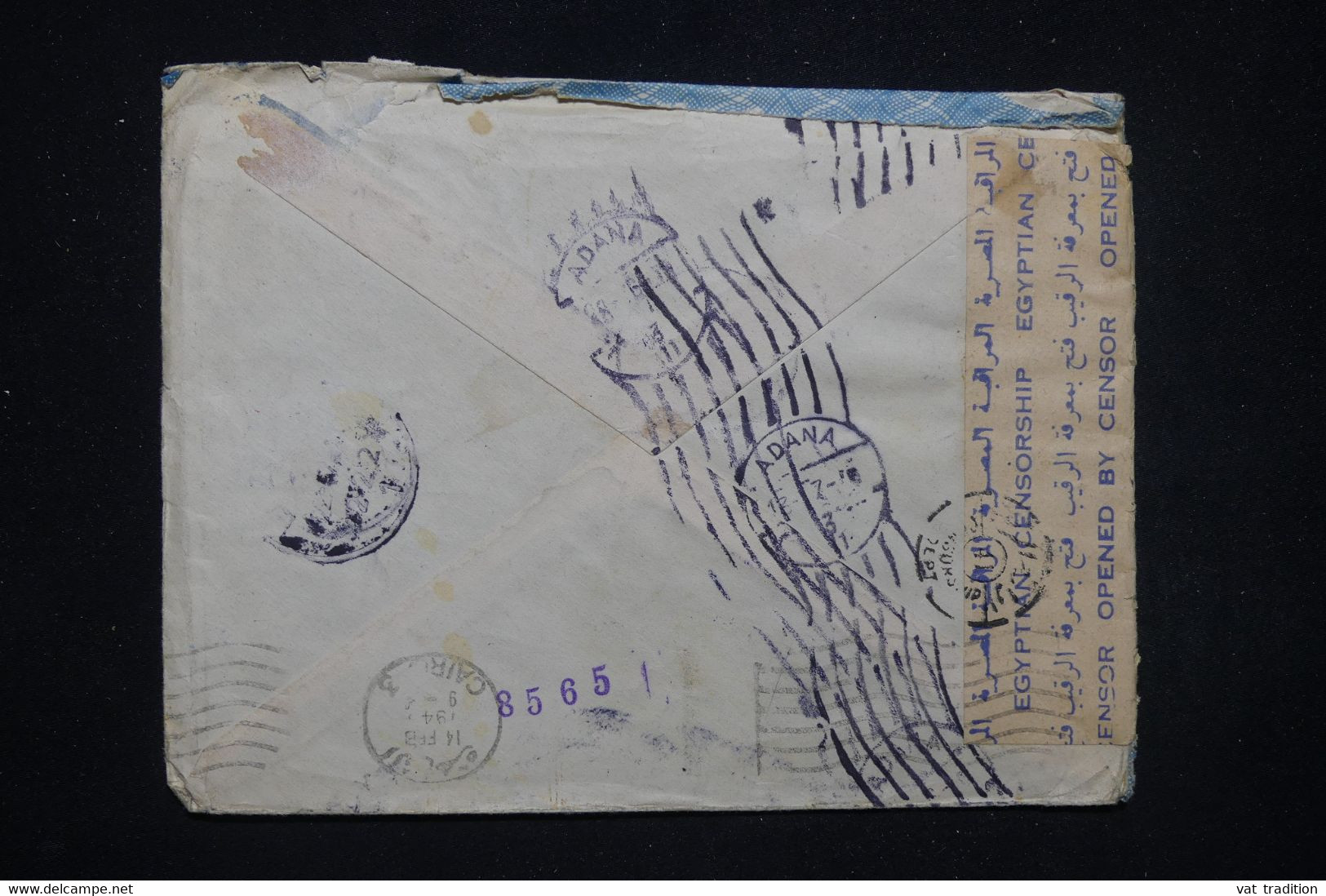 TURQUIE - Enveloppe De Adana Pour Monaco En 1944 Avec Contrôle Postal Du Caire - L 98568 - Cartas & Documentos