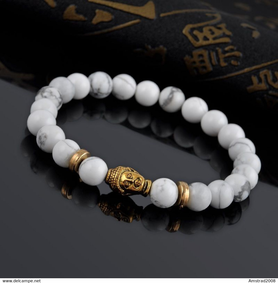 BRACCIALE DI PIETRA CON CIONDOLO BUDDHA  PREGHIERA  QYIN-YANG BUDDHA TIBETANO DALAI LAMA ZEN KUNG-FU SPIRITUALE - Bracelets