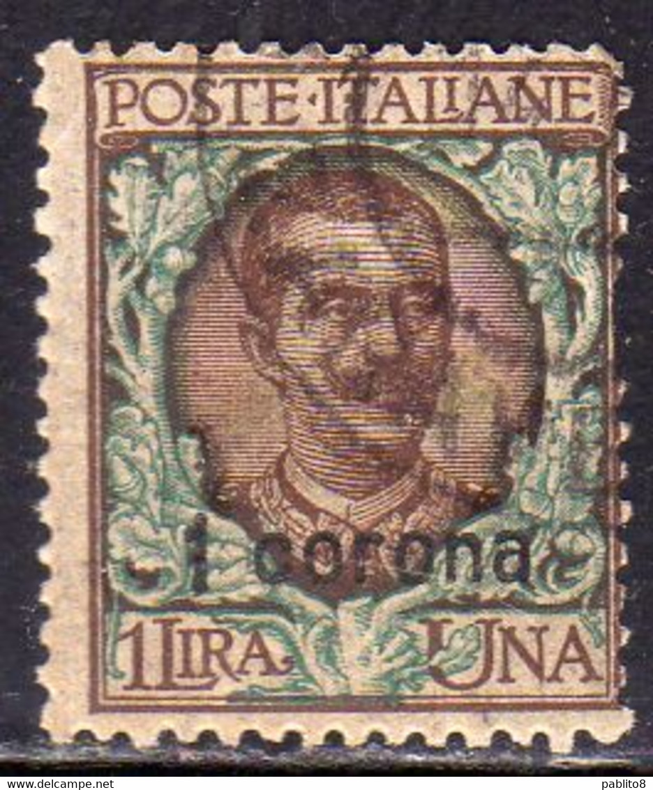 DALMAZIA 1921 1922 SOPRASTAMPATO D'ITALIA ITALY OVERPRINTED 1 CORONA SU 1 LIRA USATO USED OBLITERE' - Dalmatië