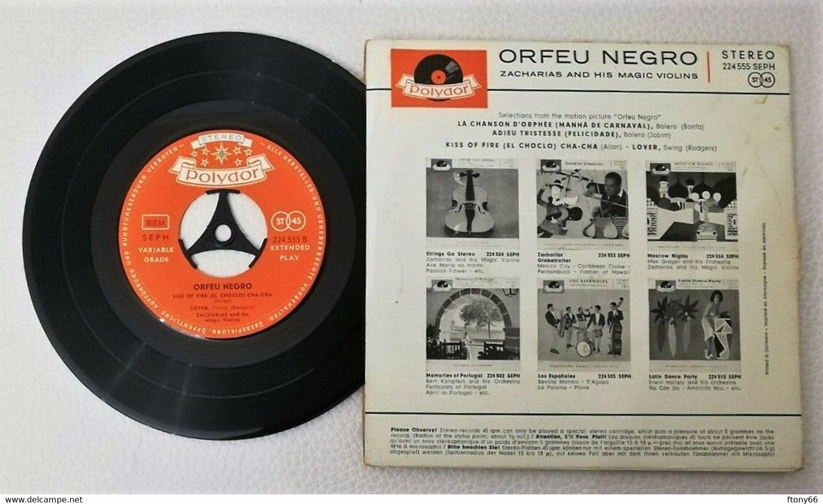 MA21 45 GIRI ORFEU NEGRO Zacharias And His Magic Violins - 1960 - Jazz