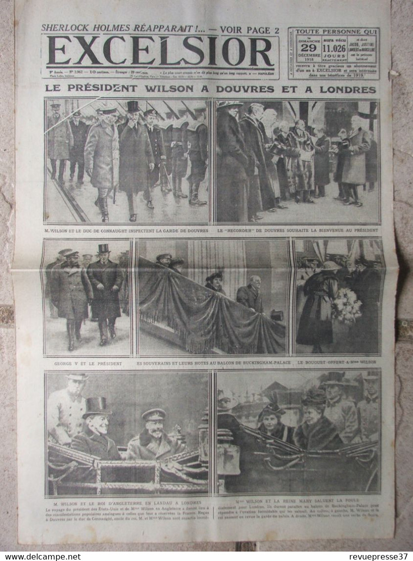 EXCELSIOR Journal (29 Décembre 1918) Roman Inédit Conan Doyle - Président Wilson - Other & Unclassified