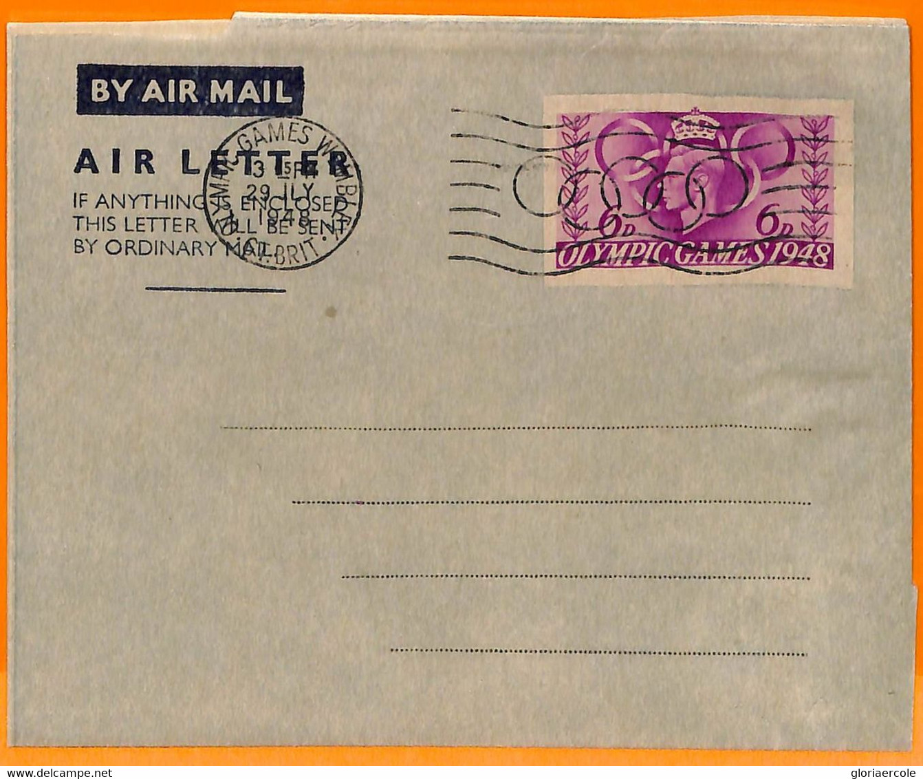 Aa2819 - GB - POSTAL HISTORY - 1948 Olympic Games  AEROGRAMME - 1st Day Of GAMES Postmark - Ete 1948: Londres