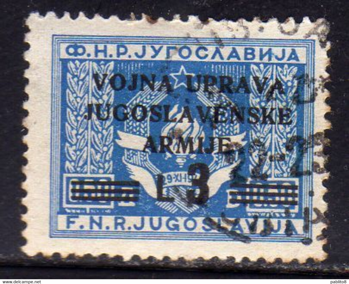 ISTRIA E LITORALE SLOVENO 1947 FRANCOBOLLI DI YUGOSLAVIA LIRE 3 SU 0.50d USATO USED OBLITERE' - Occ. Yougoslave: Littoral Slovène