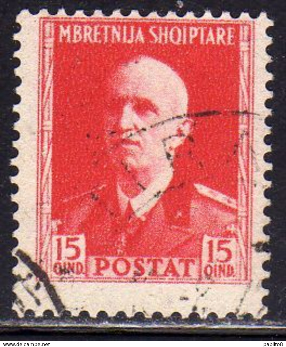 ALBANIA 1939 - 1940 RE VITTORIO EMANUELE II 15q USATO USED OBLITERE' - Albanië