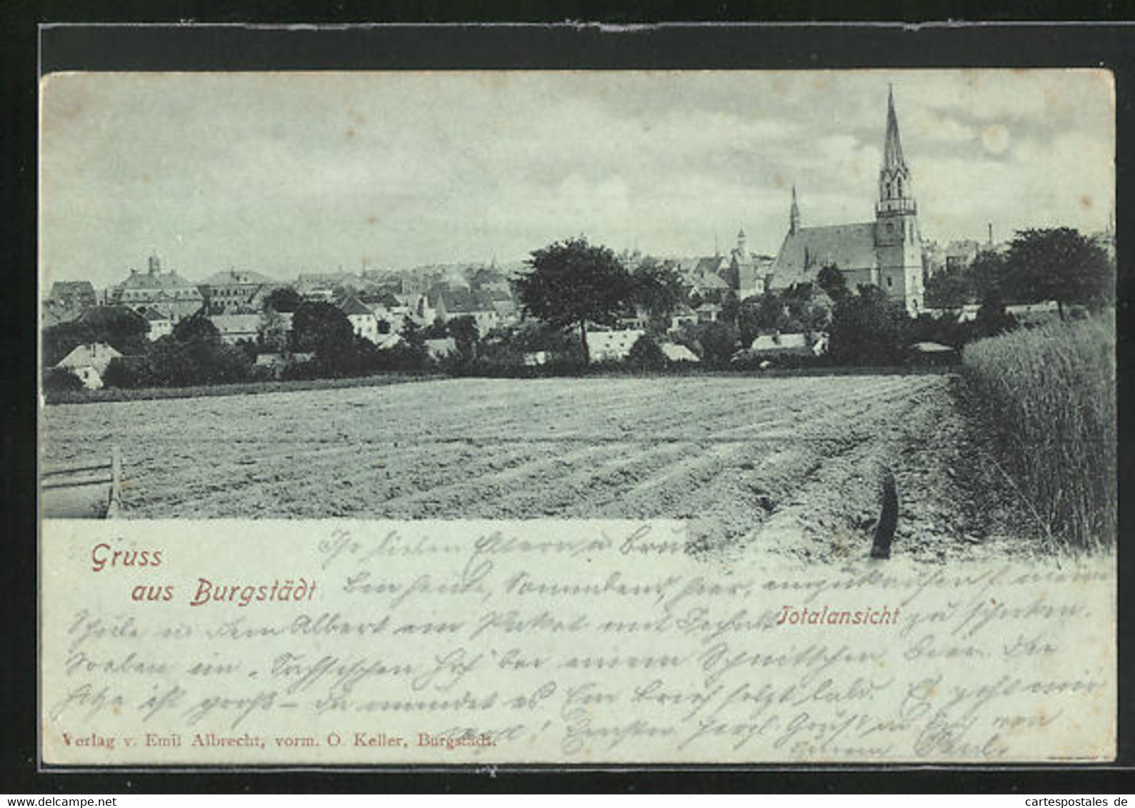 Mondschein-AK Burgstädt, Blick Zum Ort - Burgstädt