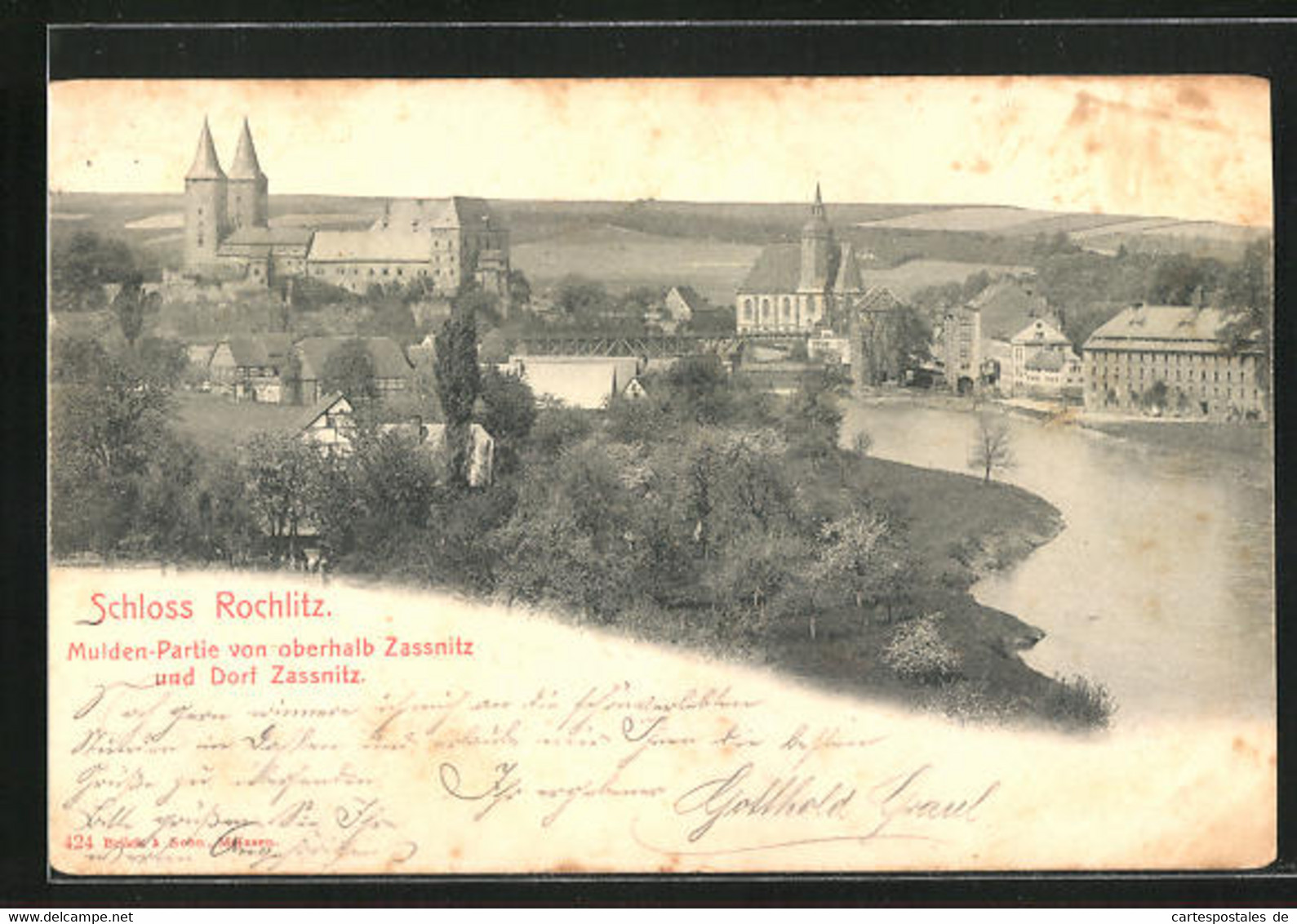 AK Rochlitz, Blick Auf Das Schloss, Mulden-Partie Von Oberhalb Zassnitz - Rochlitz