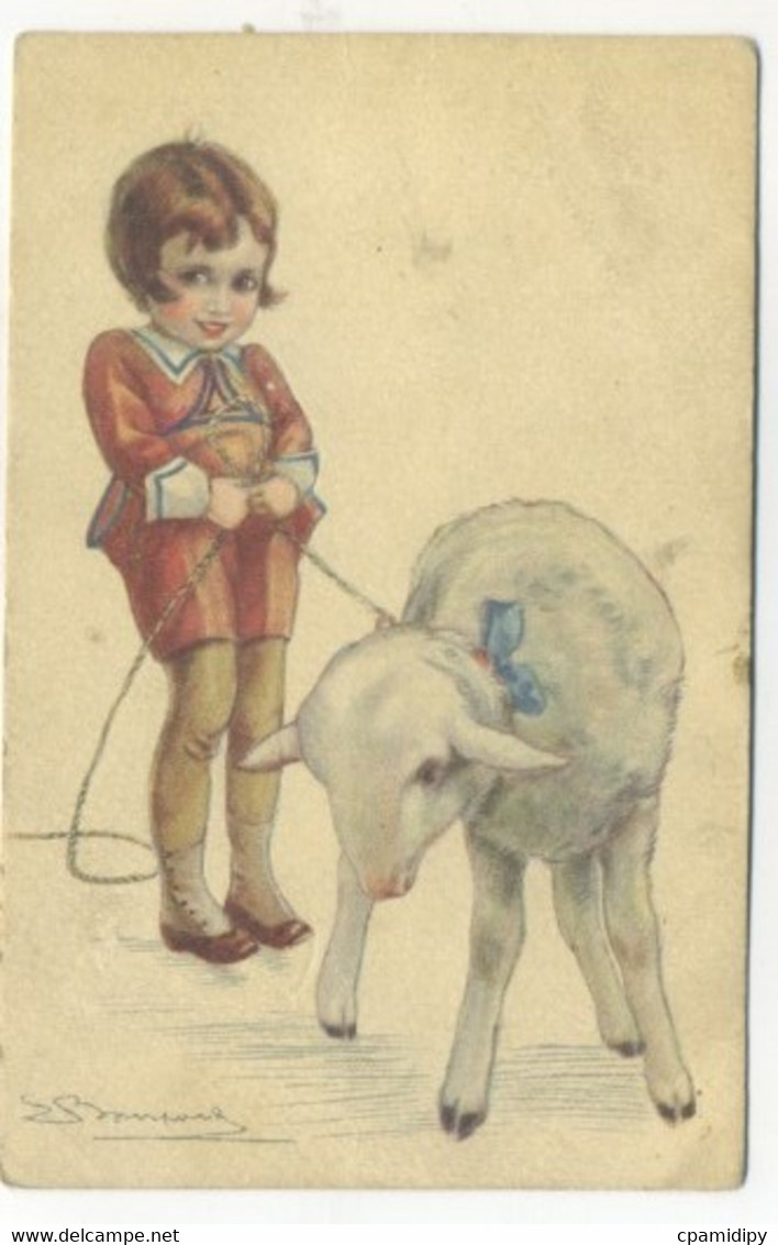 ILLUSTRATEUR - S. BOMPARD - Enfant Avec Agneau (PAQUES? Carte Tres Mignonne) - Bompard, S.