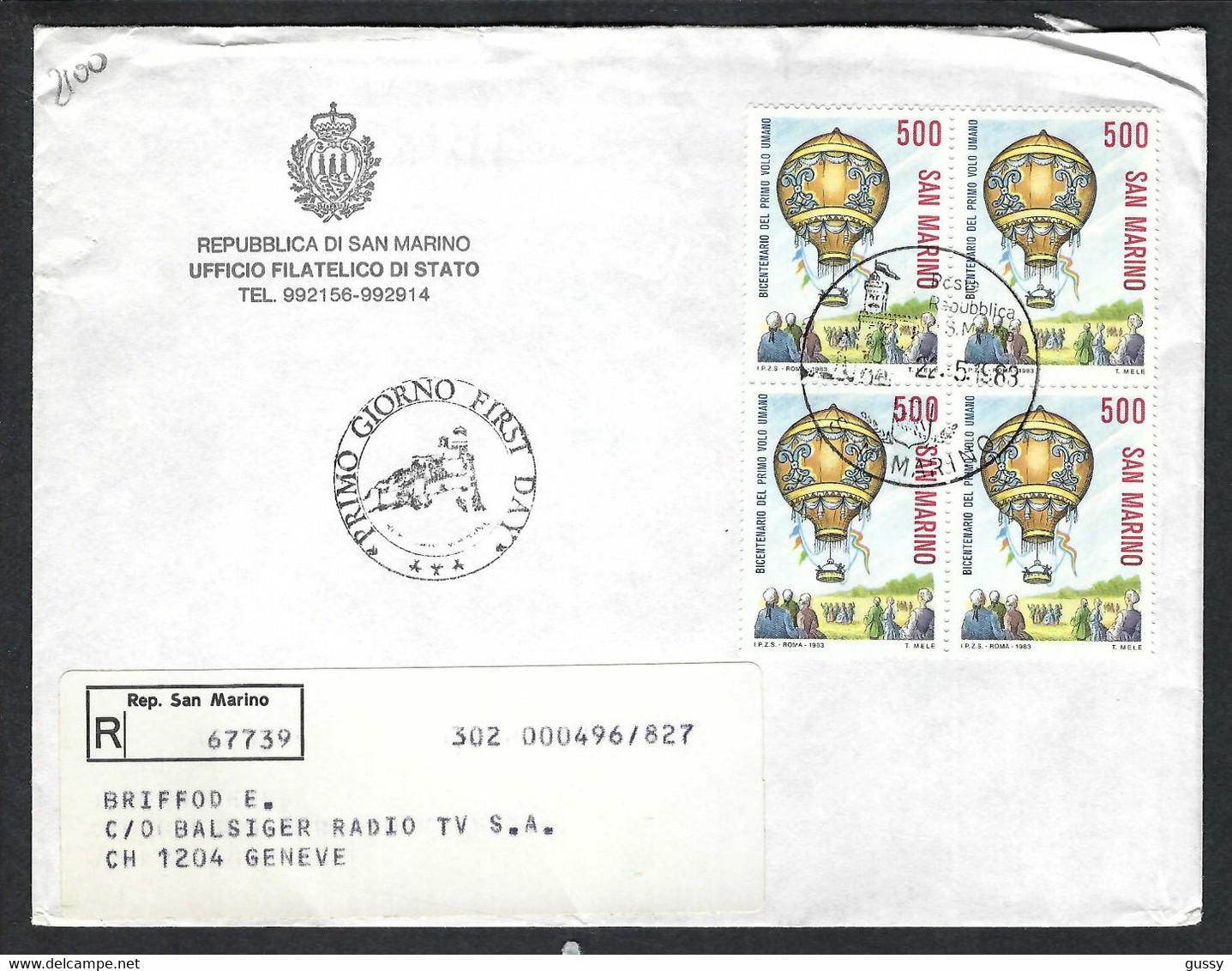 SAINT-MARIN 1983: LSC Rec. Pour Genève, Affr. De 2600L (TP Au Recto Et Au Verso) - Covers & Documents