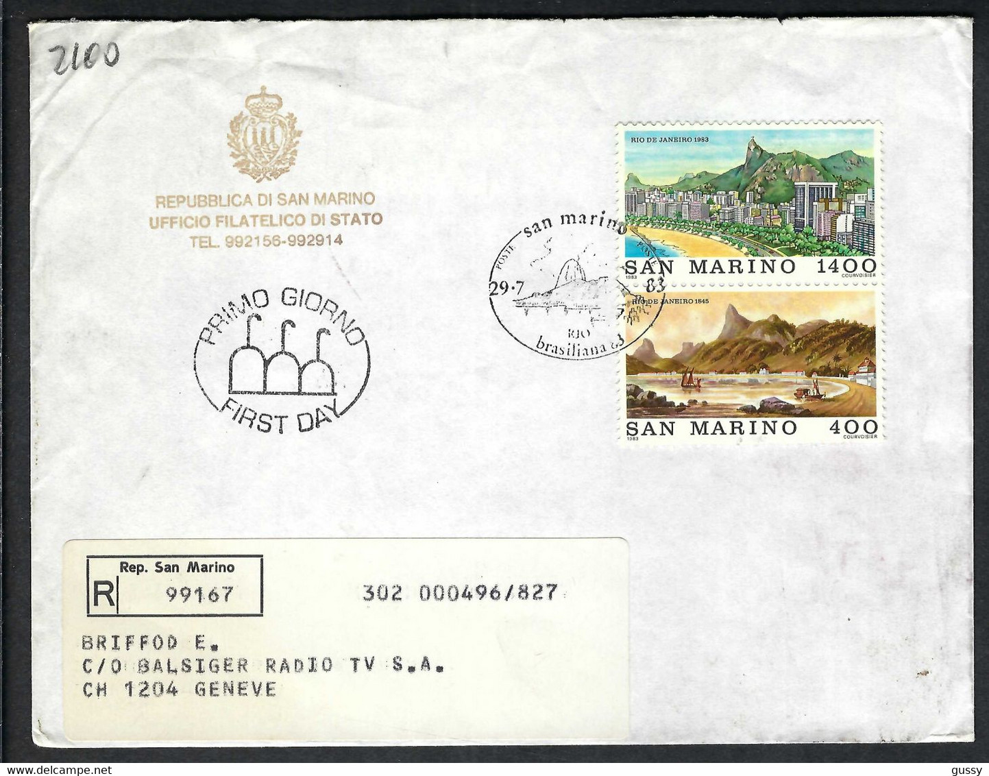 SAINT-MARIN 1983: LSC Rec. Pour Genève, Affr. De 2100L (TP Au Recto Et Au Verso) - Lettres & Documents