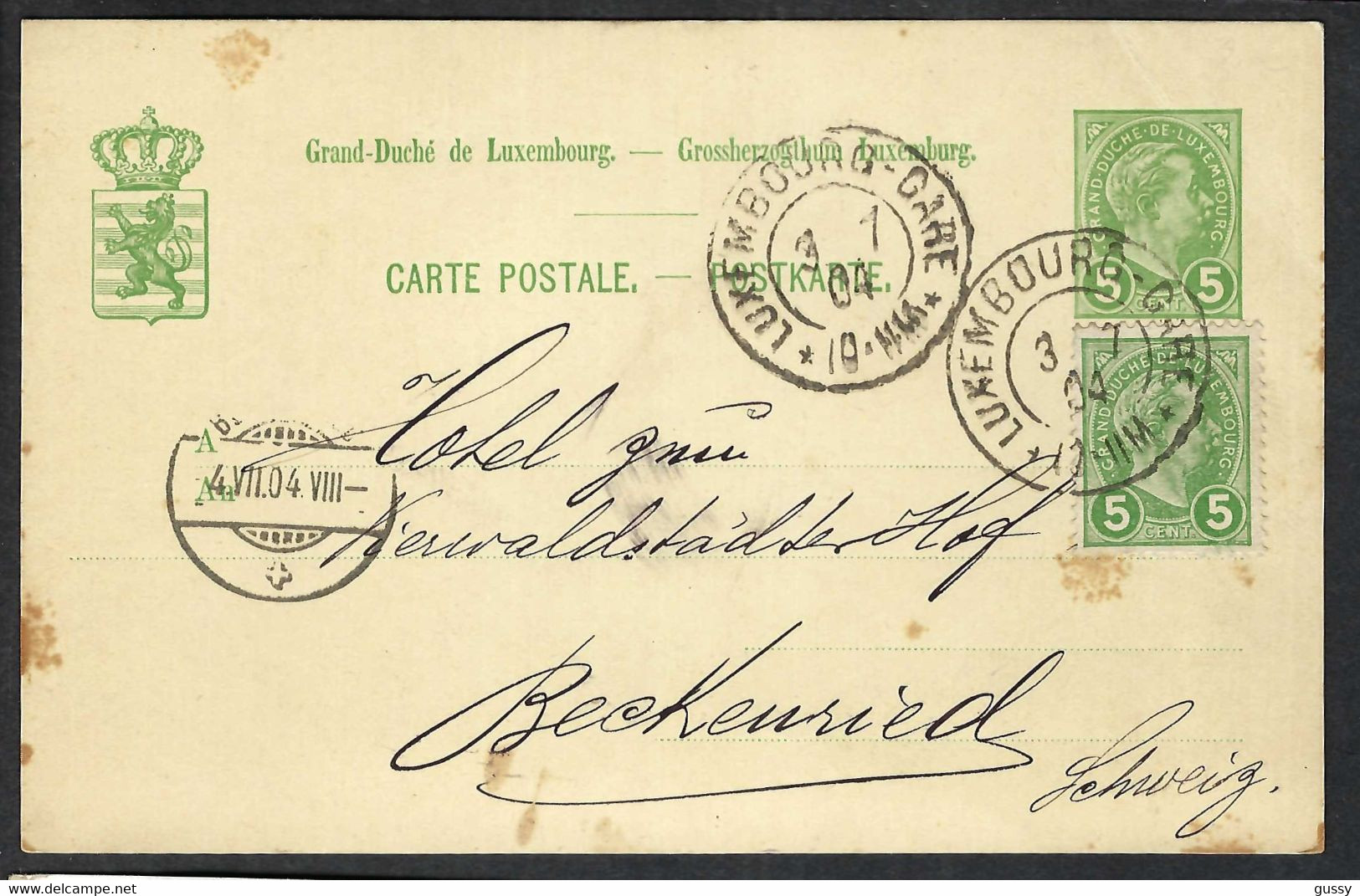 LUXEMBOURG 1904: CP Entier De 5c Pour La Suisse, Affr. Compl. De 5c Avec TP Correspondant - 1895 Adolphe De Profil