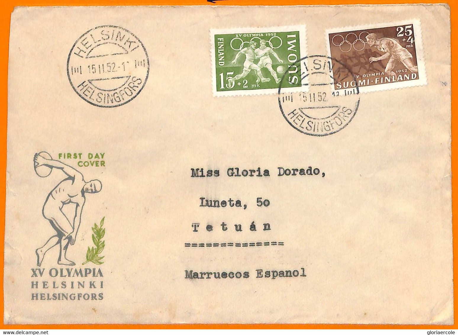 Aa2836 - FINLAND - POSTAL HISTORY - 1952 Olympic Games FDC COVER To TETUAN - Verano 1952: Helsinki