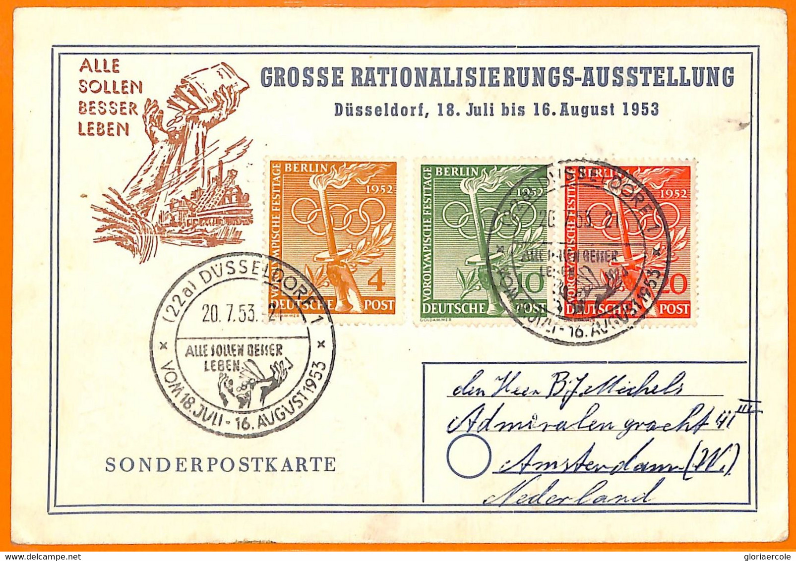 Aa2843 - GERMANY - POSTAL HISTORY - 1953 Olympics Stamps On  SPECIAL POSTCARD - Sommer 1952: Helsinki