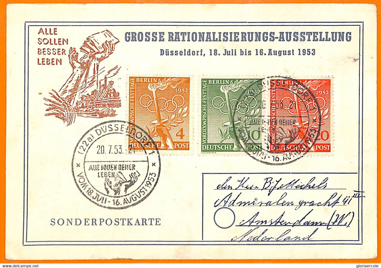 Aa2843 - GERMANY - POSTAL HISTORY - 1953 Olympics Stamps On  SPECIAL POSTCARD - Verano 1952: Helsinki