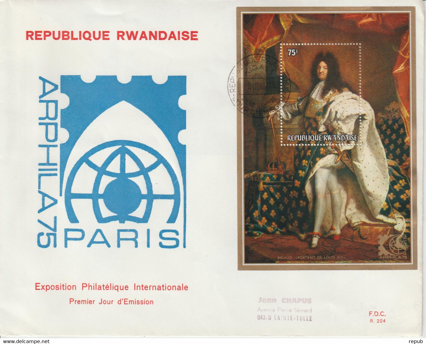 Rwanda 1975 FDC BF 58 Louis XIV Par Rigaud - 1970-1979